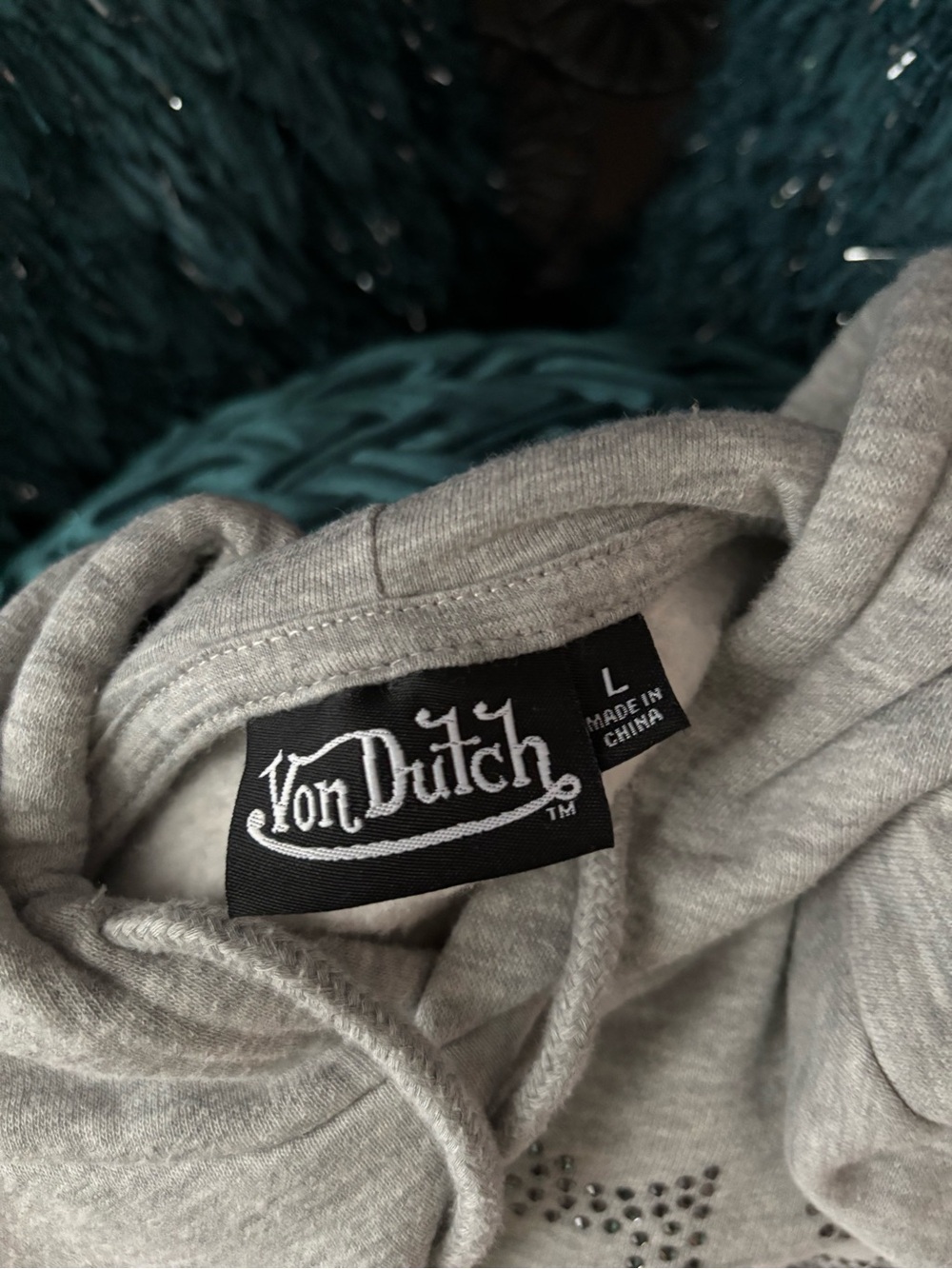 Von Dutch Light Gray Cropped Hoodie with Studded Logo - Picture 5 of 5